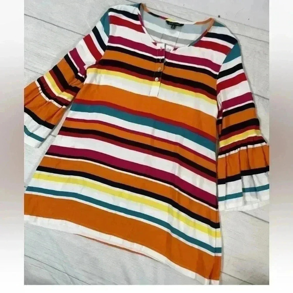 JOHN MARK rayon Striped Top Women’s Size S Babydoll Loose Fit Blouse Shirt boho - Picture 9 of 15